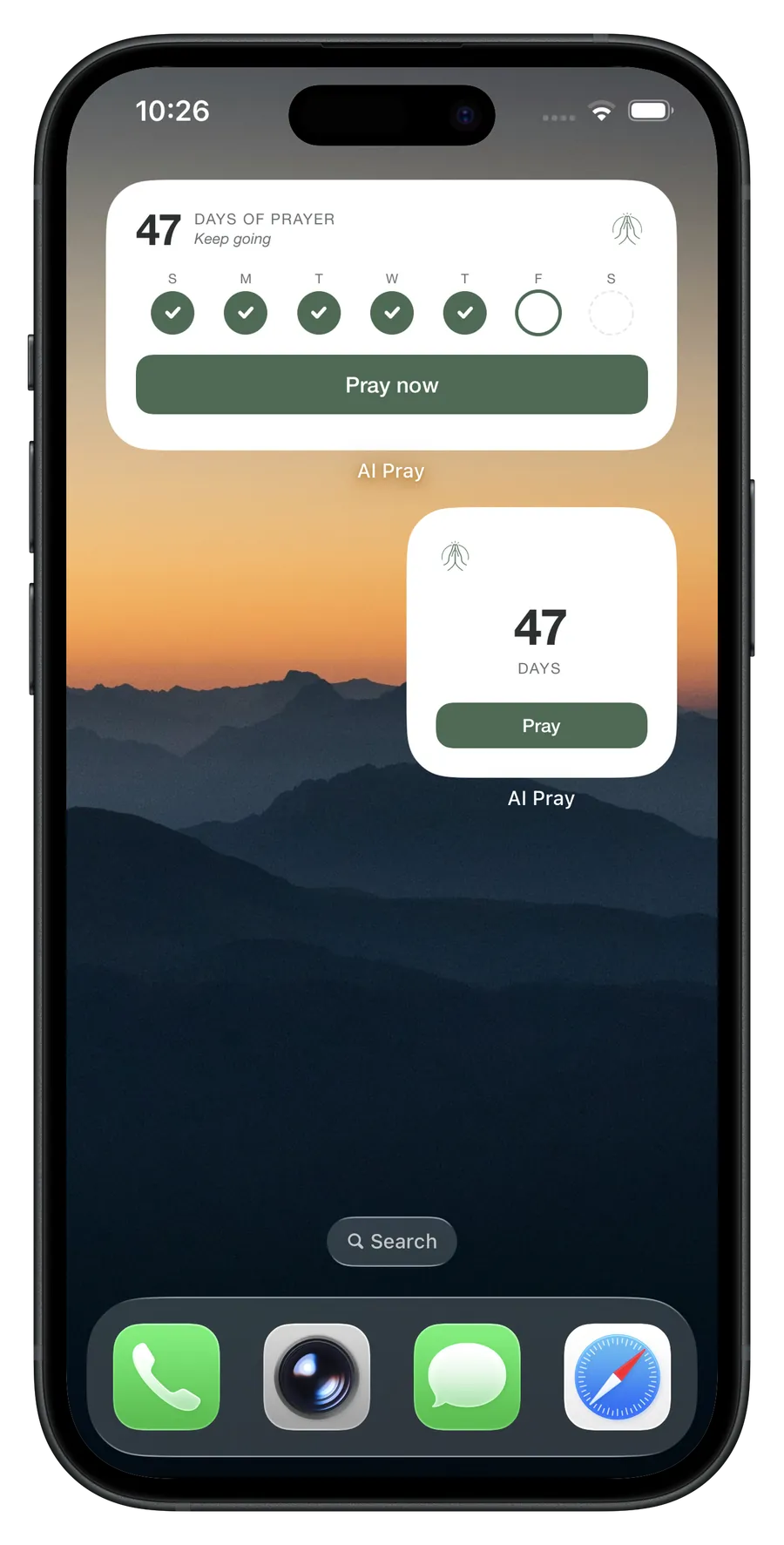Écran de rappel quotidien d'AI Pray.