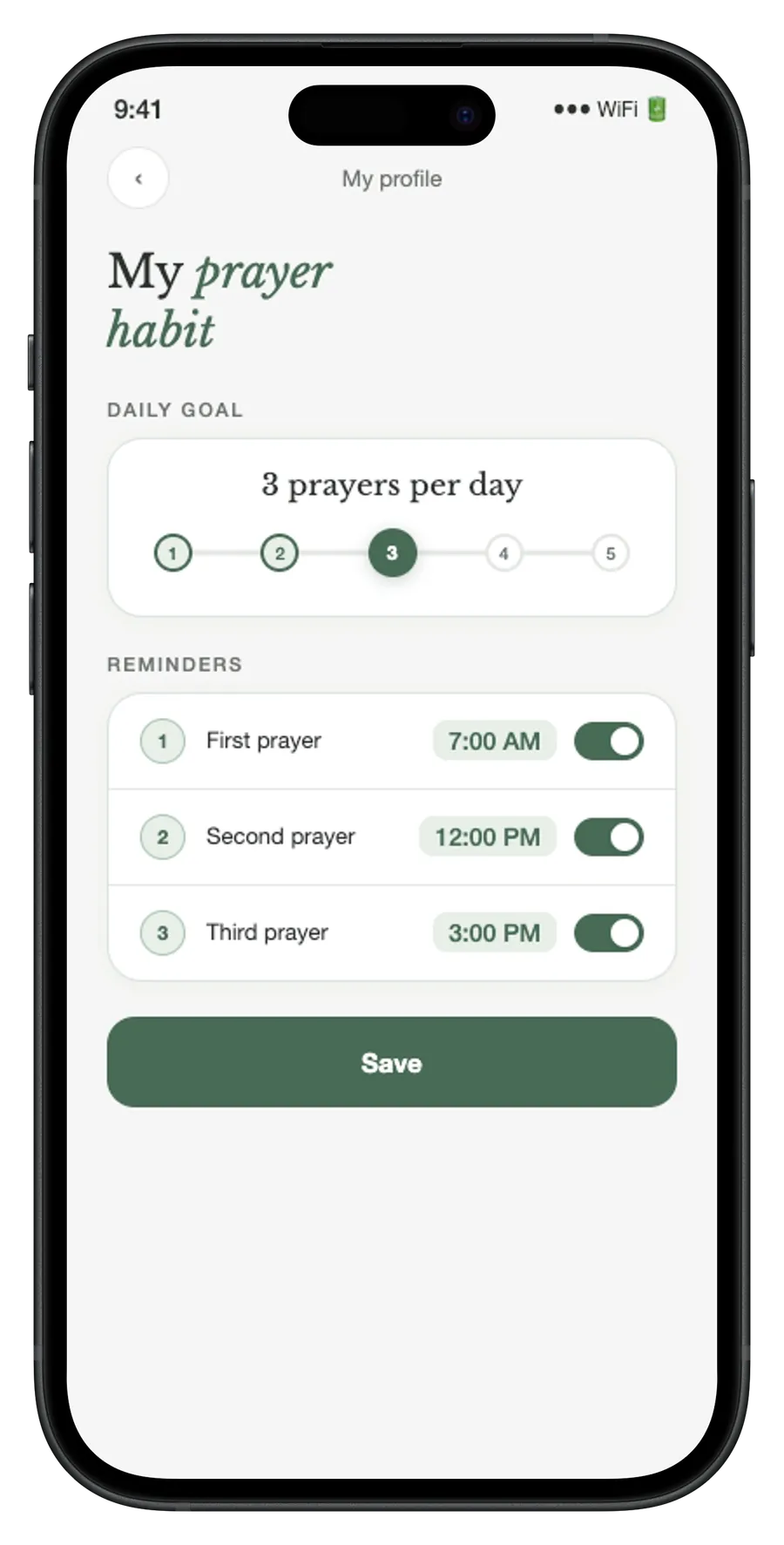 Configuration des rappels quotidiens dans AI Pray.