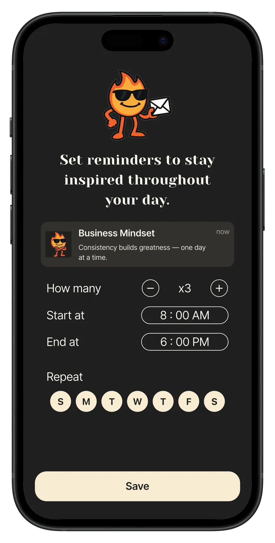 Onboarding de l'app Entrepreneurs Quotes Widget.