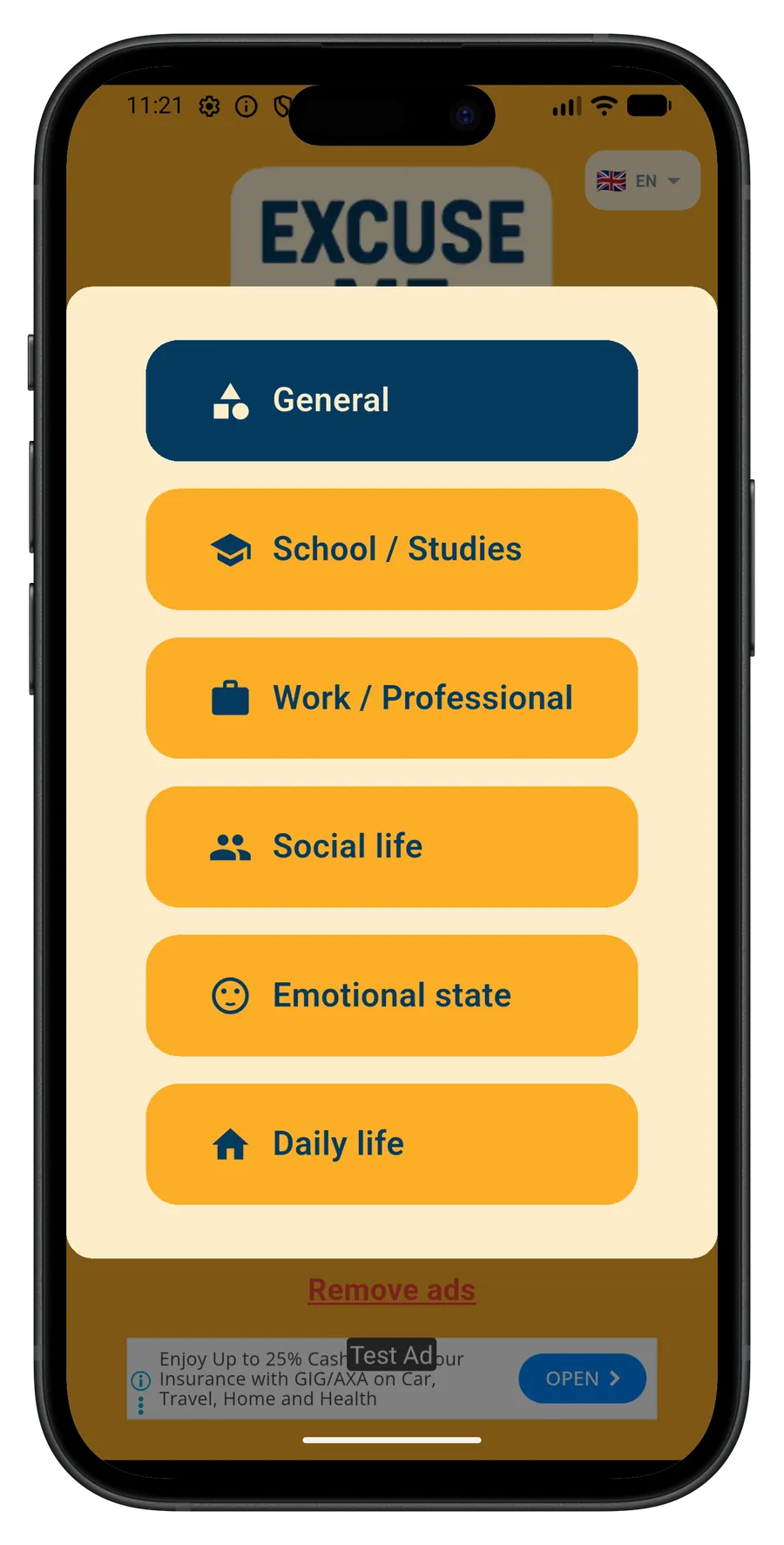 Vue détaillée d'une excuse partageable dans ExcuseMe.